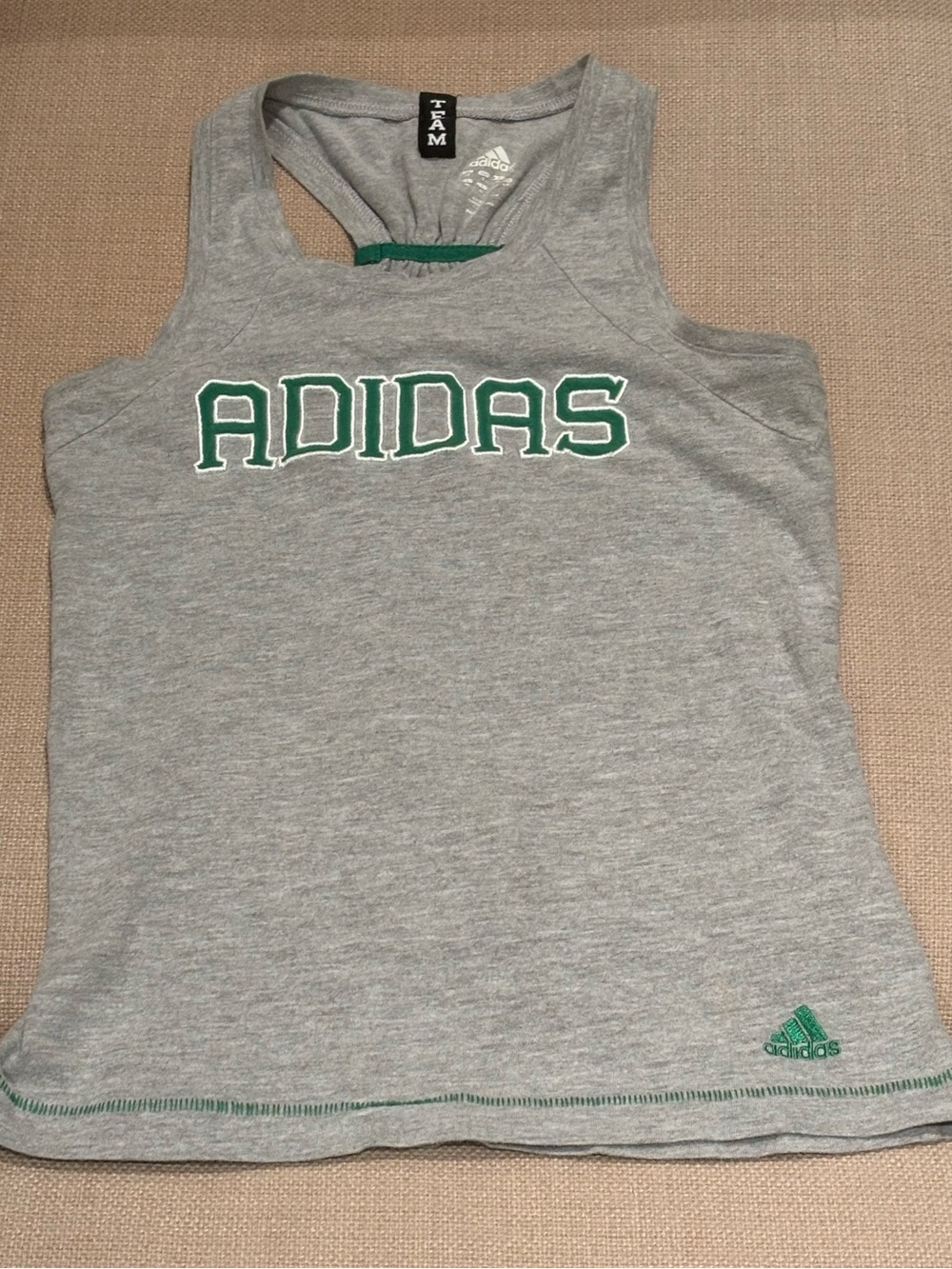 Adidas Team Heather Gray & Green Ruched Racerback Tank Top - Size Small